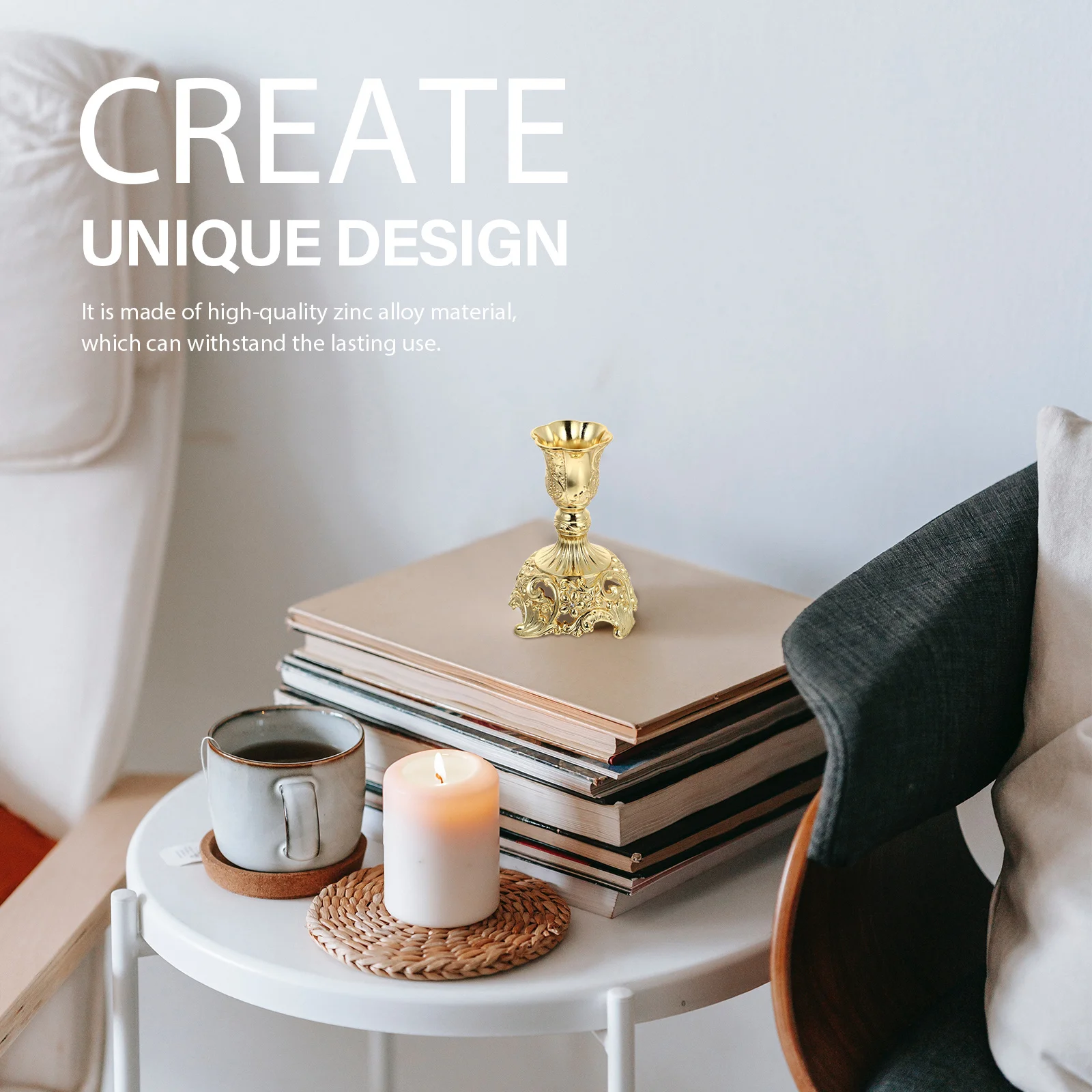 

2Pcs Wedding Holder European Style Zinc Alloy Candlestick for Restaurant Home Decor Candlelight Dinner Atmosphere