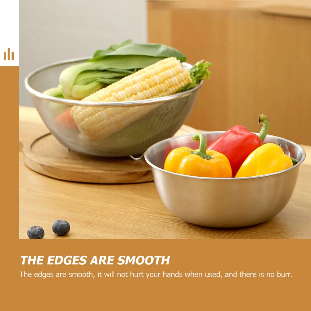 

1 Set Stainless Steel Drain Basin Vegetable Fruit Washing Bowl Rice Strainer Fine Mesh Colander Bowl Washer Household