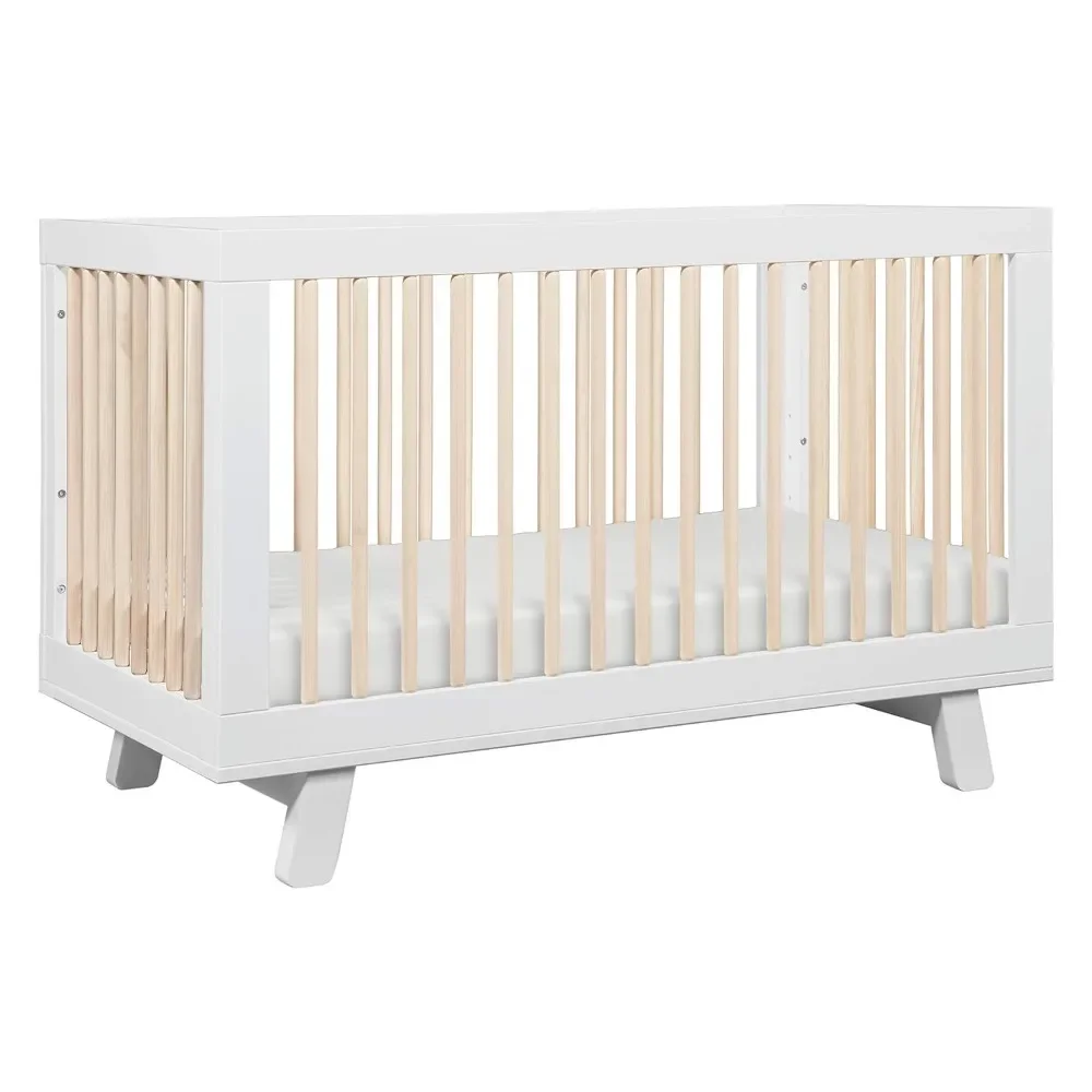 Convertible Crib with Toddler Bed Conversion Kit in White and Washed Natural, Greenguard Gold Certified