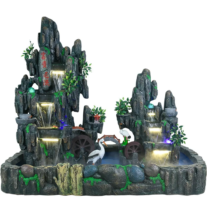 

Большой крытый рокарий, фонтан с проточной водой, бонсай, фэн-шуй, колесо для гостиной, крытый пол, бег водой, поделки из смолы