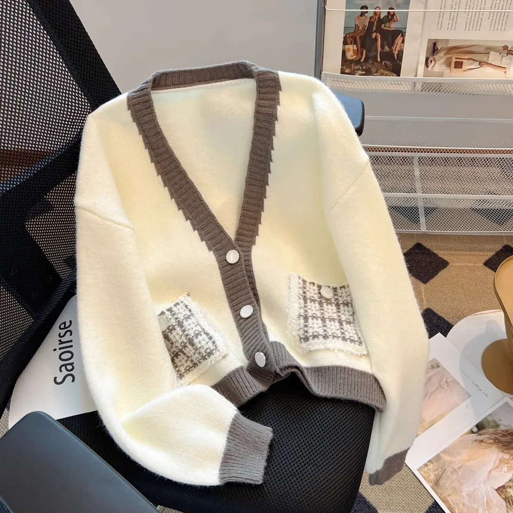 

Sli Knitted Sweater Coat for Women Spring Autumn V-ne Long Sve Regular Thin Faionable Open Cardigan