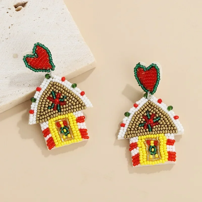 Beaded earrings Christmas Originality Christmas tree Elk Snowman Hand knitting  Bohemia Design Fashion Simple Rice bead earrings