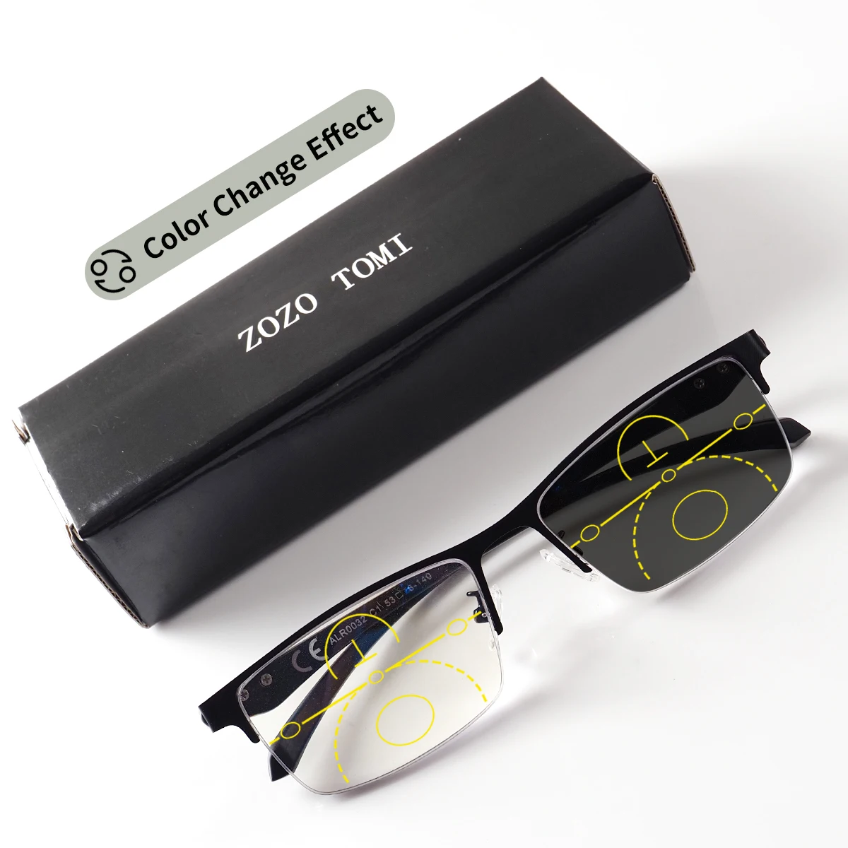 Progressive Multifocal Reading Glasses, Photochromic, Clear Vision, Half-Rim Metal Appearance, +100 to +400, Suitable for Both Men and Women