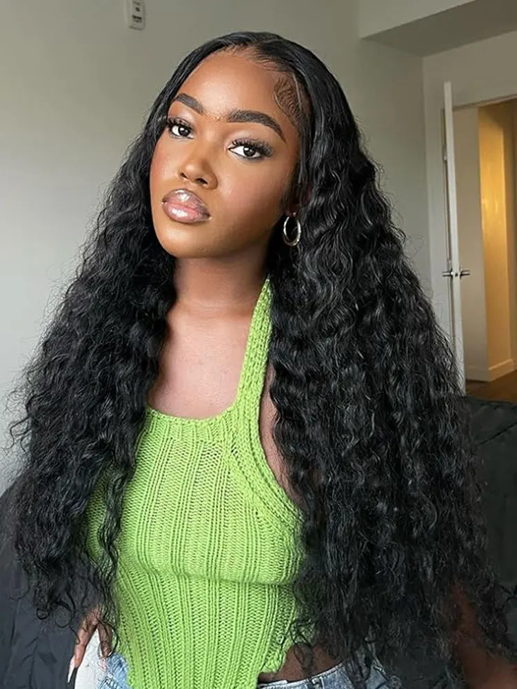 8-30 inch 13X4 13X6 Deep Wave Hd Lace Front Wig Human Hair Pre Plucked 180% Density Deep Curly Frontal Wigs 100% Human Hair