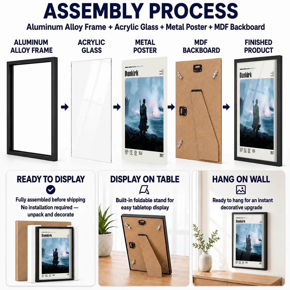 Dunkirk Movie Framed Aluminum Metal Poster Customized Screen Tribute Wall Art Ideal For Entertainment Lounge Or Story Lovers