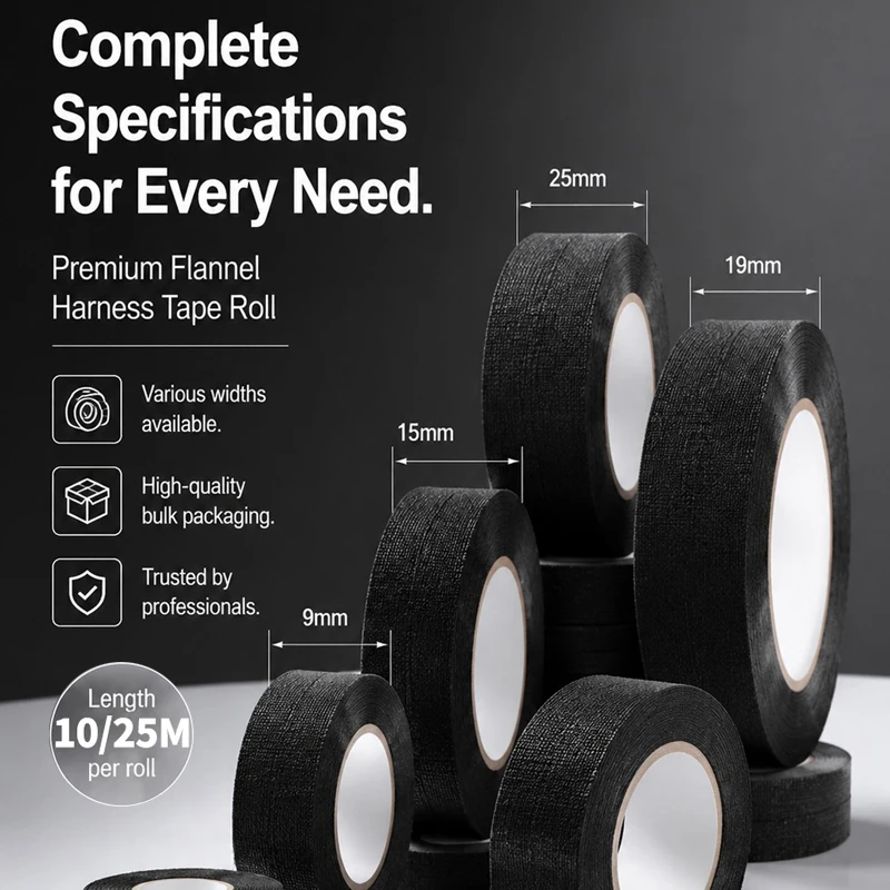 10/25 Meters Heat Resistant Flame Retardant Cloth Tape Coroplast Adhesive Wire Harness Loom Protection For Car Cable Wiring