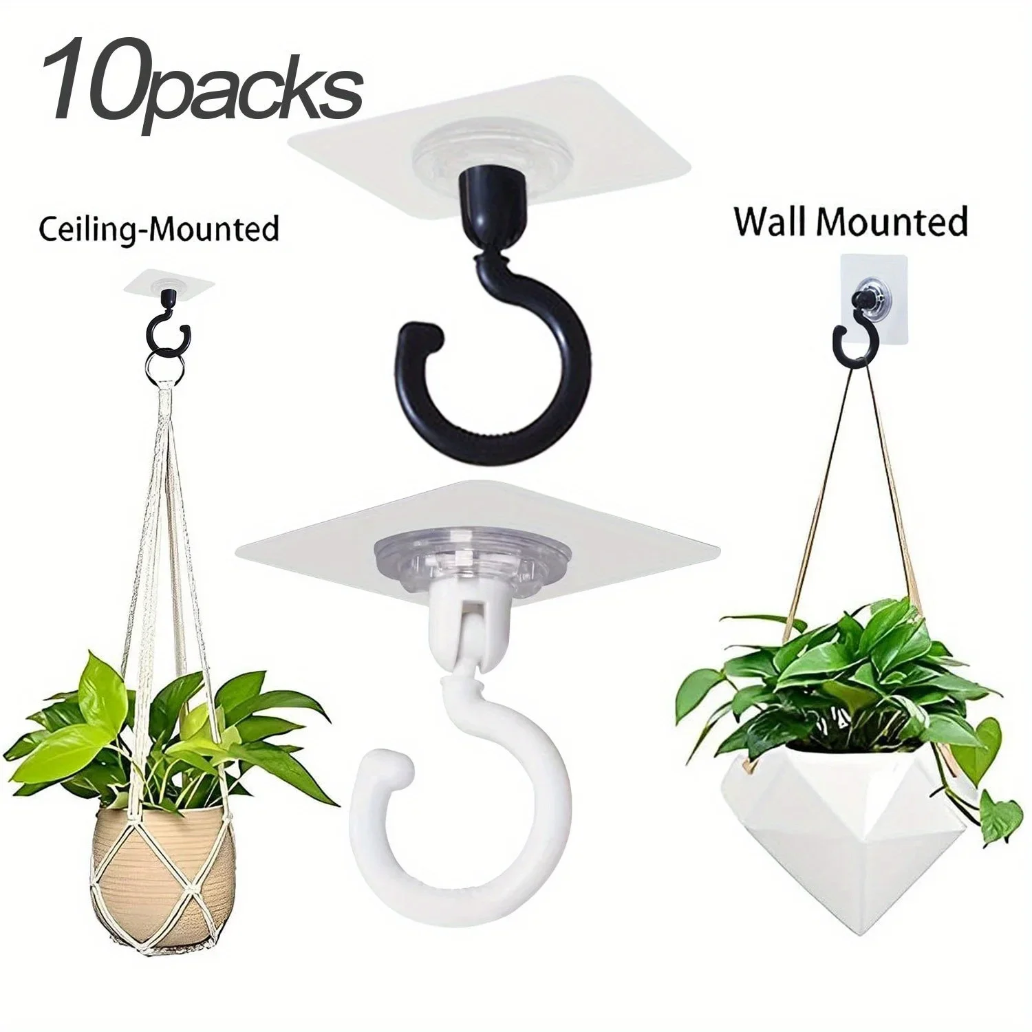 10Pcs 360-degree rotatable self-adhesive ceiling hook, used for chandeliers, plant lights, wind chimes, hanger hooks