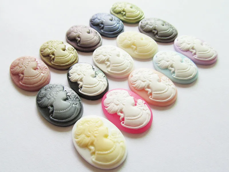 20pcs 18mmx25mm 15 Colors Oval Flatback Resin Beauty Head Lady Cameo Charm Finding,Phone Decoration Kit,DIY Accessory Jewellry