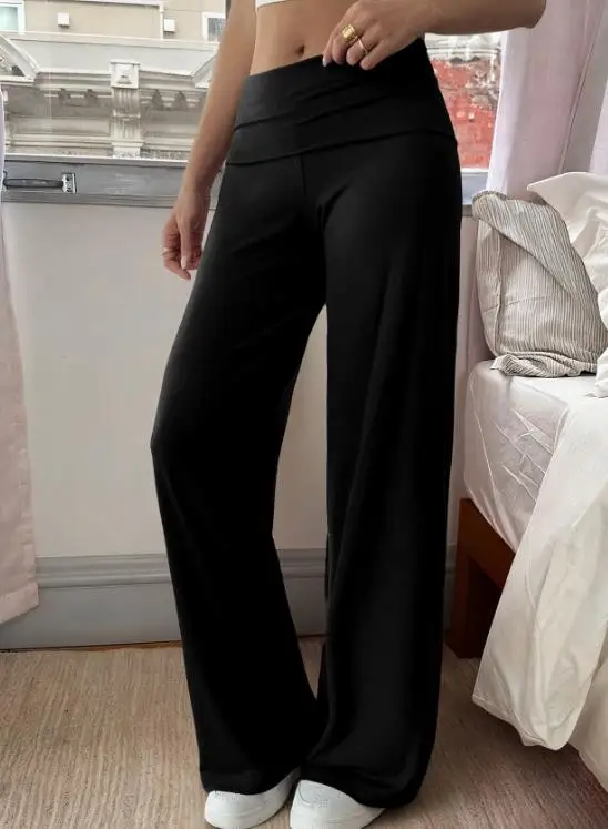 2025 سروال يوجا بسيط بلون منخفض الخصر بقصة ضيقة للنساء، سروال يوجا رياضي كاجوال أنيق وعصري مستقيم الساق