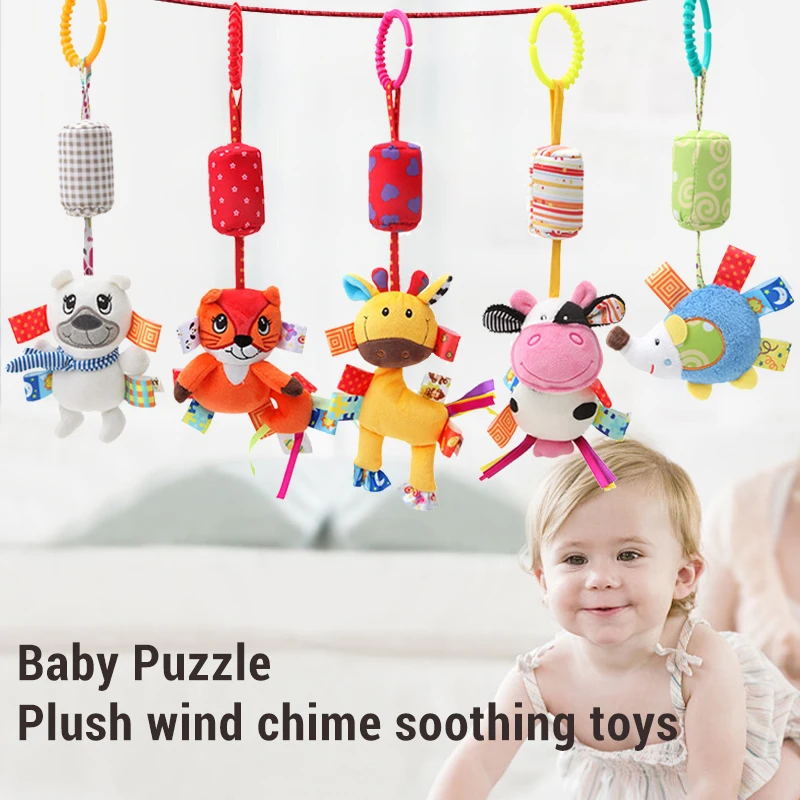 Bebê sensorial pendurado chocalhos brinquedo de aprendizagem macia dos desenhos animados animal vento carrilhão brinquedo chocalhos cama sino brinquedos infantil carro cama berço brinquedos presente