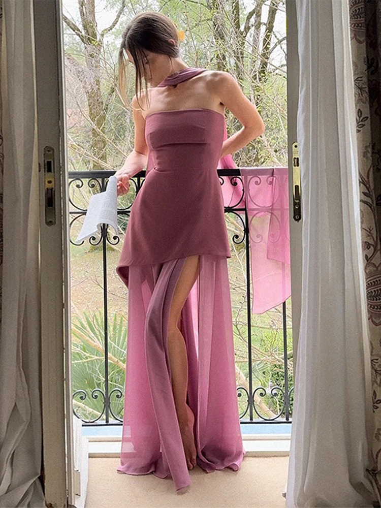 elegant modest maxi dress Elegant Sleeveless White Two Piece Long Prom Dresses Cheap main image 1