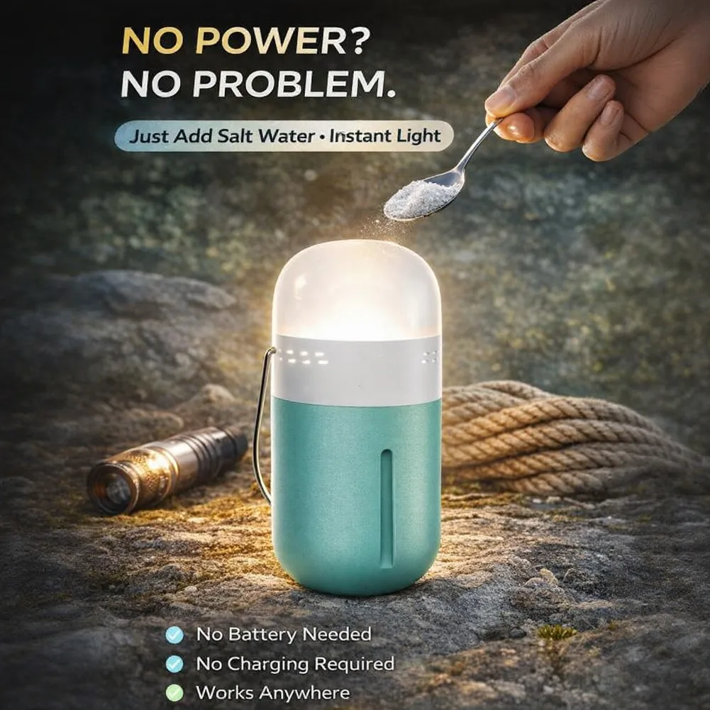 Portable Saline Lamp Compact 65.5 x 65.5 x 135 mm Size for Power Outages For Earthquakes and Outdoor Emergencies