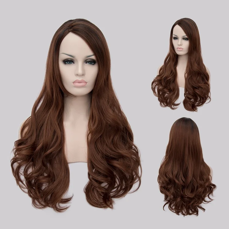 New Fashion Long Natural Light Brown Wavy Women's Full Wigs 24 In