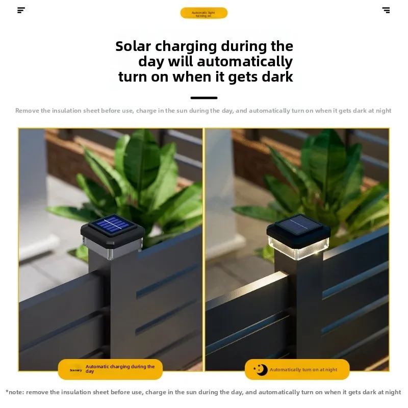 Solar Powered LED Square Fence Light Warm Lamp Outdoor Lighting Waterproof Pillar IP65 Outdoor Solar Lamp for Garden - Image 5