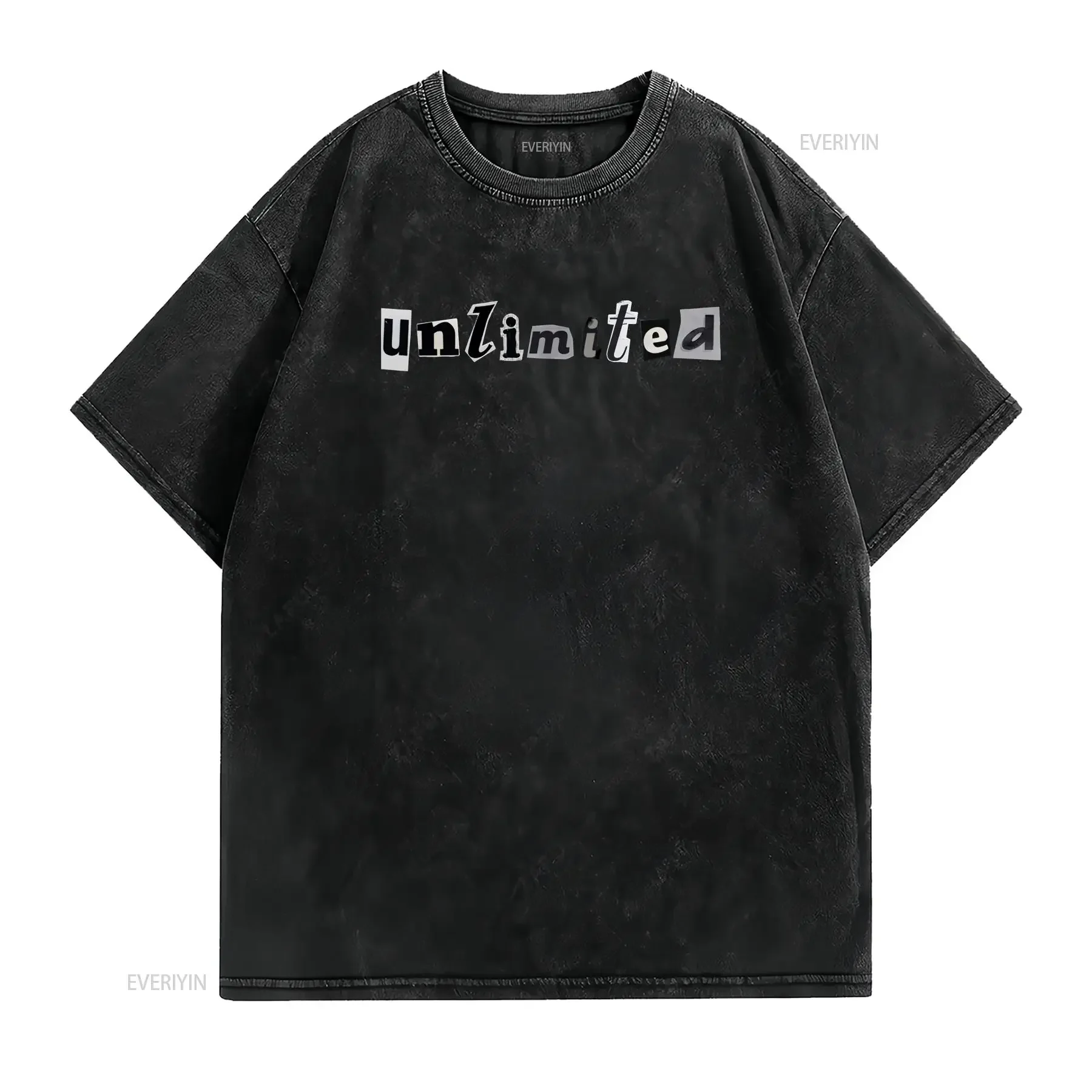 Vintage Statement T Shirt Unlimited Motivational Newspaper Collage for Casual Wear Him Her vintage Washed Stretched homme
