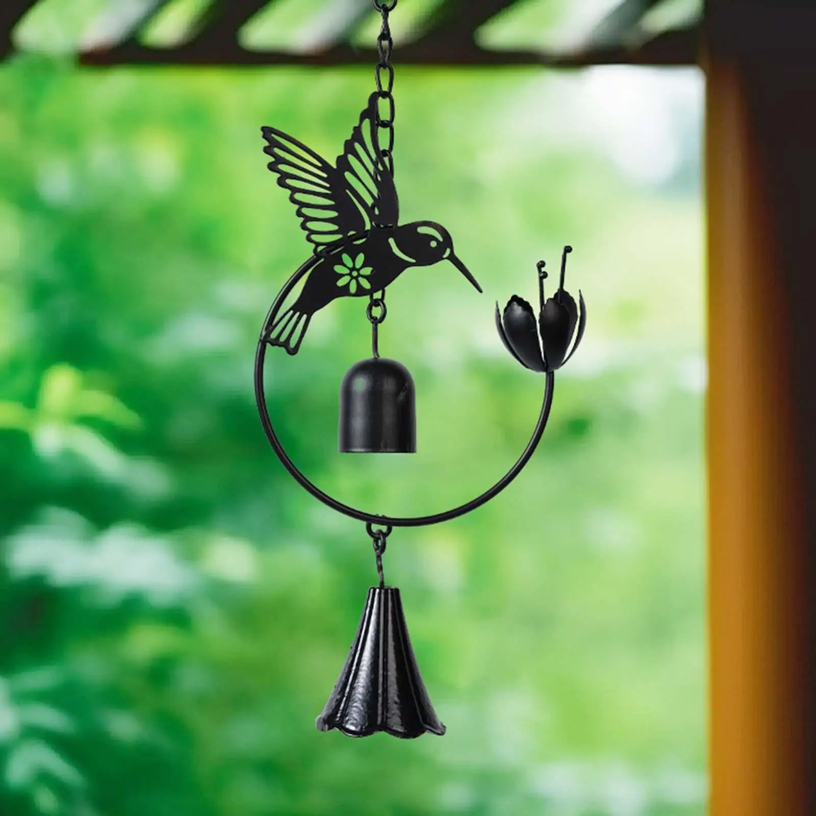 Bird Rain Chain Wind Chime 4.2 ft Hanging Ornament Water Diverter Windchime for Outdoor House Eaves Drainage Decor