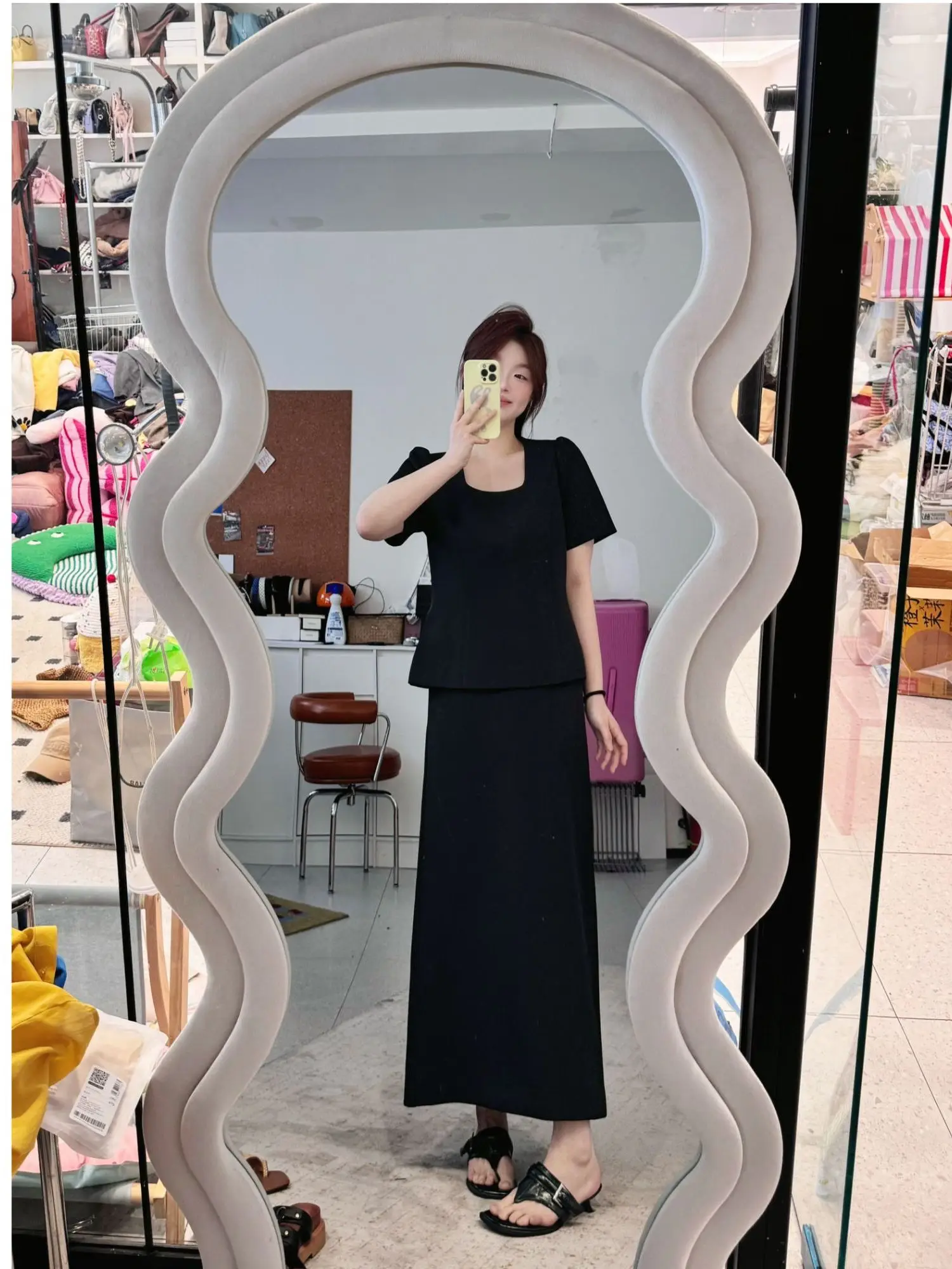 

Элегантный комплект JINGU: юбка прямого кроя с высокой талией и топ с коротким рукавом и квадратным воротником, весна 2026, женский комплект Ханьфу