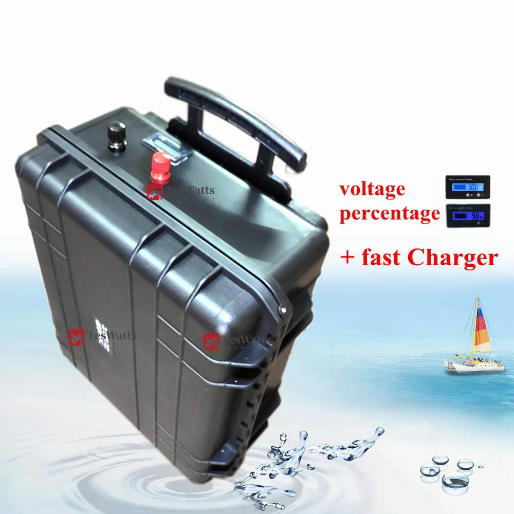 

waterproof 36V 100AH Lifepo4 lithium battery deep cycle BMS wheel trolley case for 4300W 3500w scooter bike boat +10A Charge