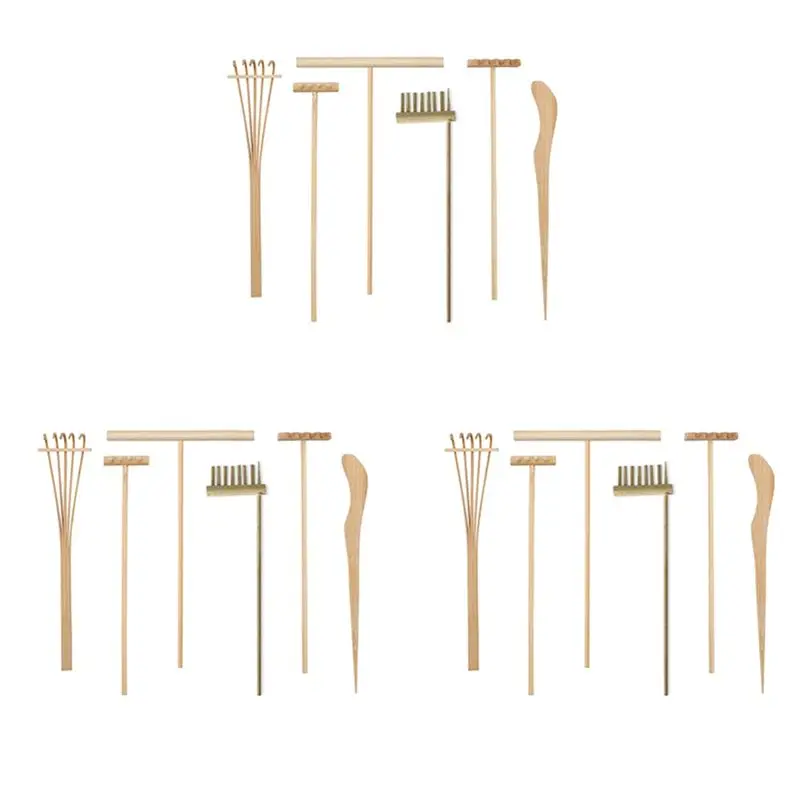 AT29-3X Mini Japanese Zen Garden Rake Bamboo Tool Set,Wooden Sandbox Sand Play Therapy Kit For Spiritual Peace Meditation