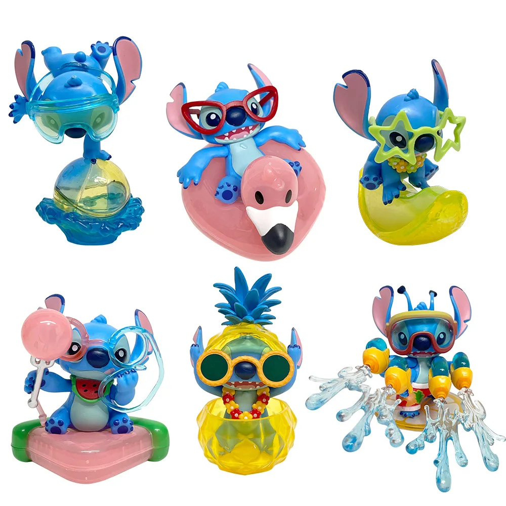 6pcs Set Lilo Stitch Blind Box Toys Summer Carnival Stitch Play Water Action Figure Cute Anime PVC Model Decor