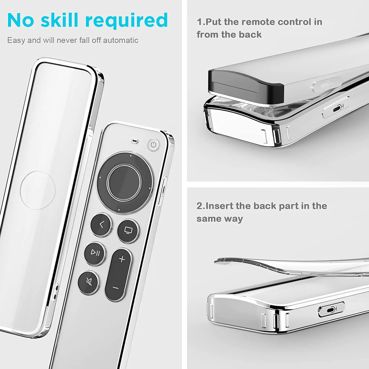 Fancan TPU Soft Case Compatible with Apple TV 4k 2021 Remote Prevent Scratches with Drop Protection-Transparent with Silver Edge