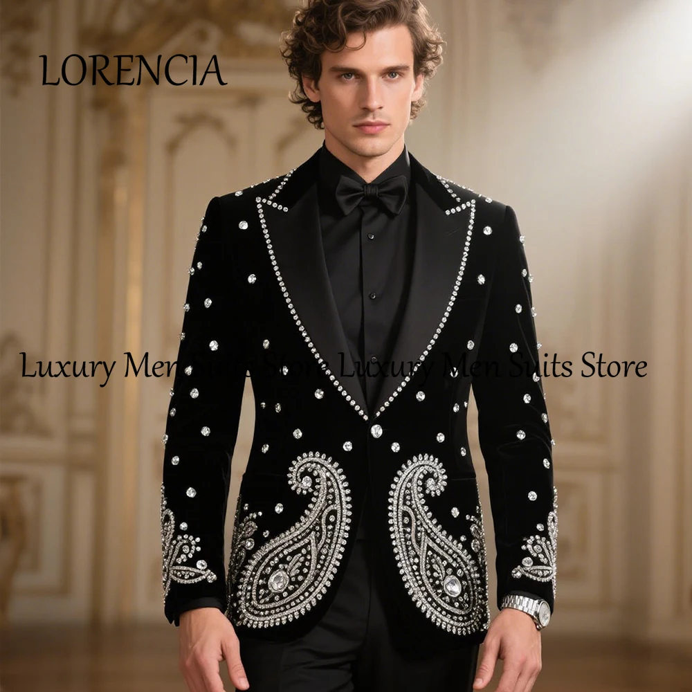 

Элегантные мужские костюмы с кристаллами, комплект из 2 предметов, смокинги со сверкающими бриллиантами, наряды для свадебной вечеринки, пиджак на заказ, брюки, халат mariage femme