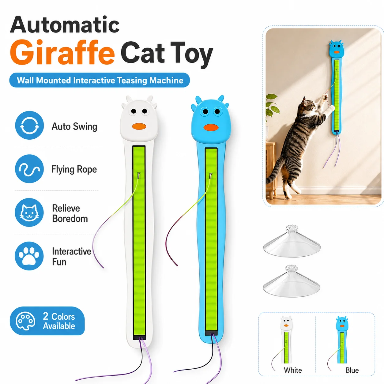 Automatische Giraffen-Katzenspielmaschine zur Wandmontage mit automatischer Schaukel und fliegendem Seil, interaktives Spielzeug für Katzen zur Entspannung und zur Linderung von Langeweile.