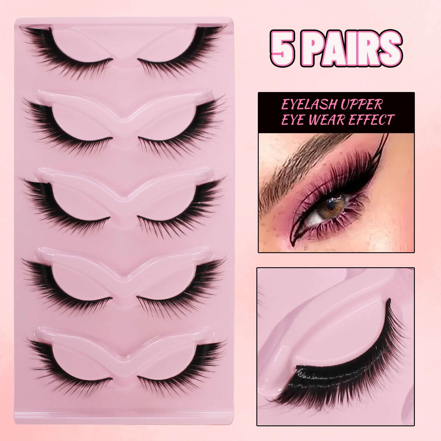 5 pares de cílios olho de gato, cílios estendidos e fofos nos cantos externos, cílios postiços de vison natural