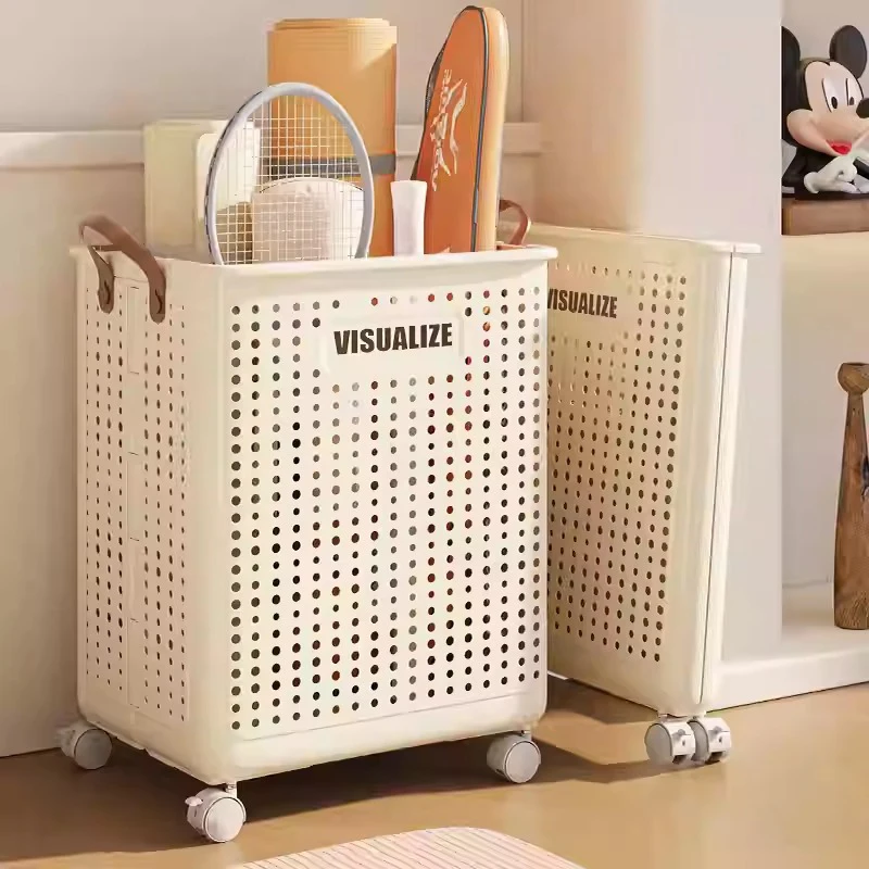 

Household Laundry Hamper with Wheels Folding Storage Baskets Multifunction Large Storage Basket Bedroom Toy Clothes Organizer