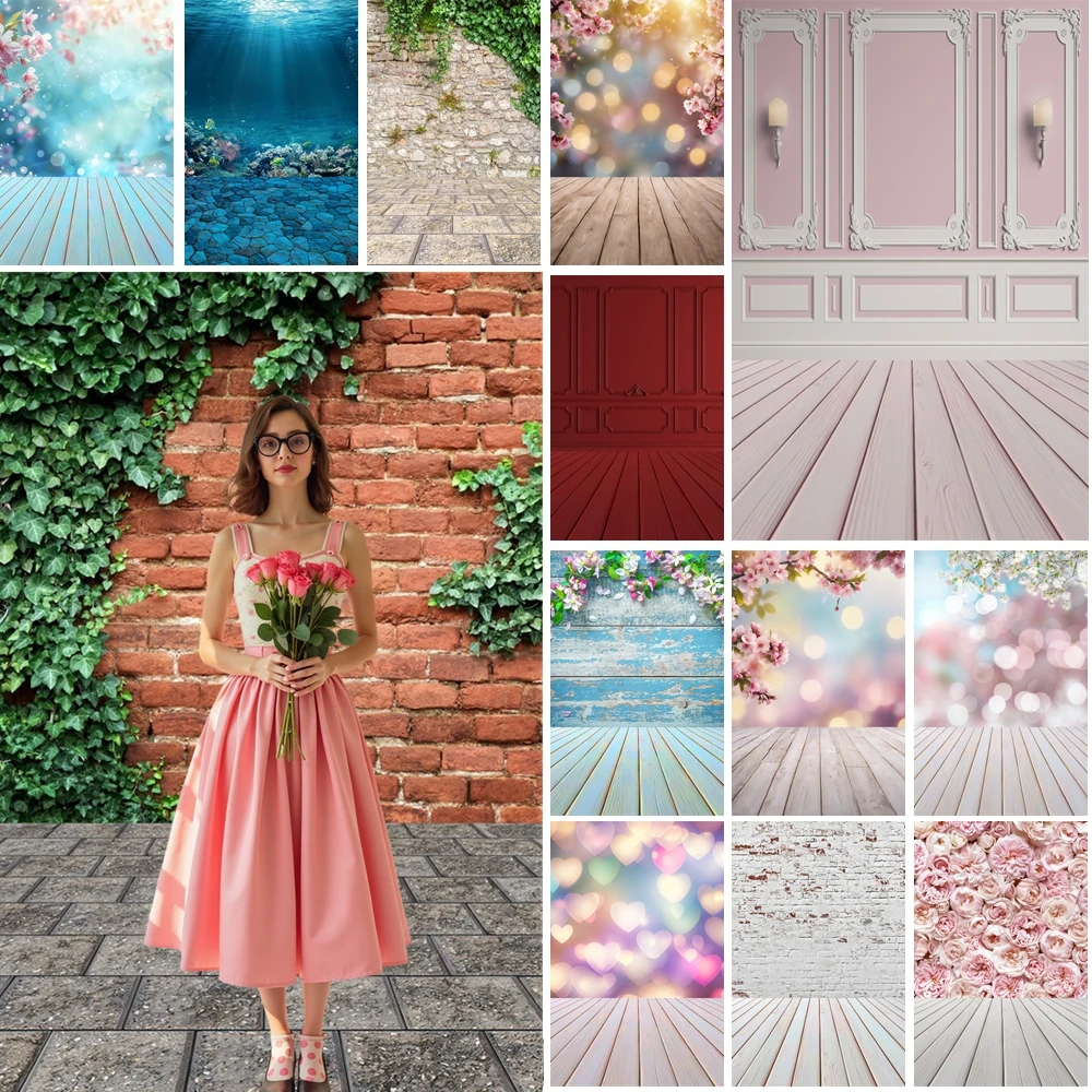 

MOON.QG Textured Brick Photo Background Flower Wood Bokeh Backdrop Party Decorations Kids Studio Wallpaper Photozone Birthday
