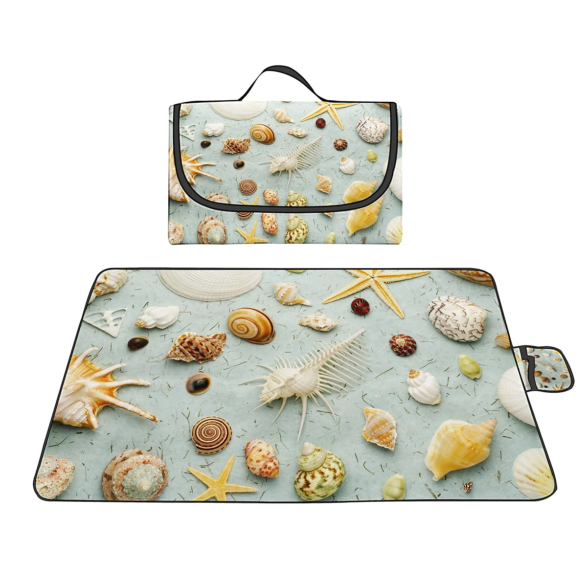 Outdoor Picnic Blankets,Shells Print Foldable Waterproof Sand Mats,Extra Large Picnic Blanket for Beach Camping Hiking Travel