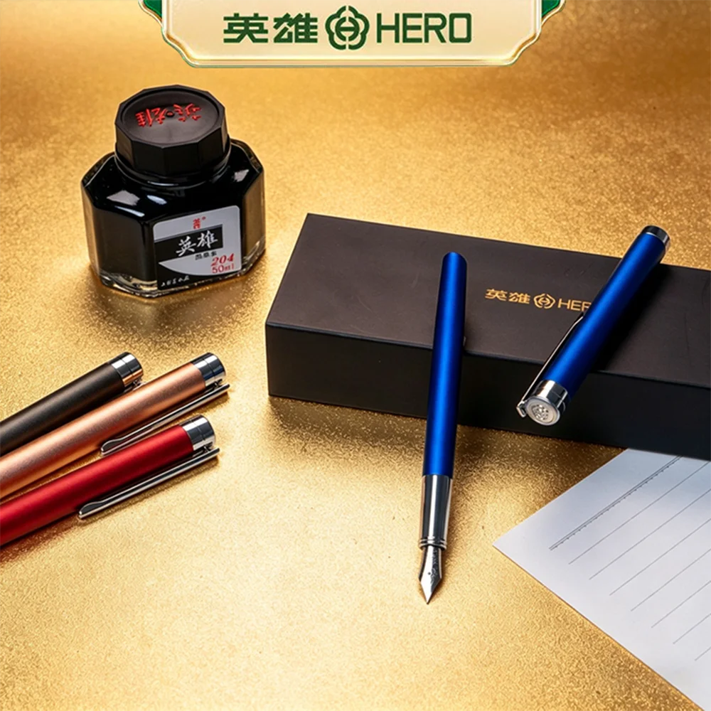 

HERO Fountain Pen, 0.5mm Stainless Steel Irridium Nib, 4 Colors, Gift Box, Swivel Ink Converter, Slip-Resistant for Writing