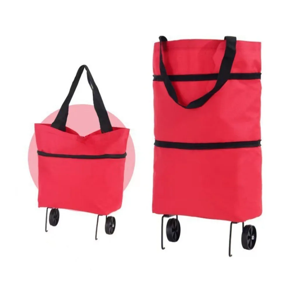 

2 in 1 Foldable Shopping Bag with Wheel Oxford Cloth Waterproof Shopping Trolley Lightweight Large Capacity Grocery Bag