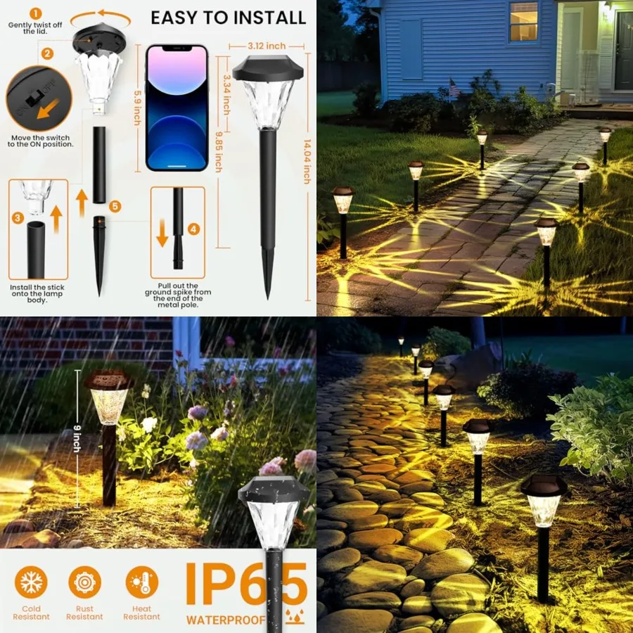 Solar Lights Outdoor Waterproof, Outdoor Solar Lights for Yard, Solar Garden Lights, Yard Decorations Outdoor for Pathway, Pati