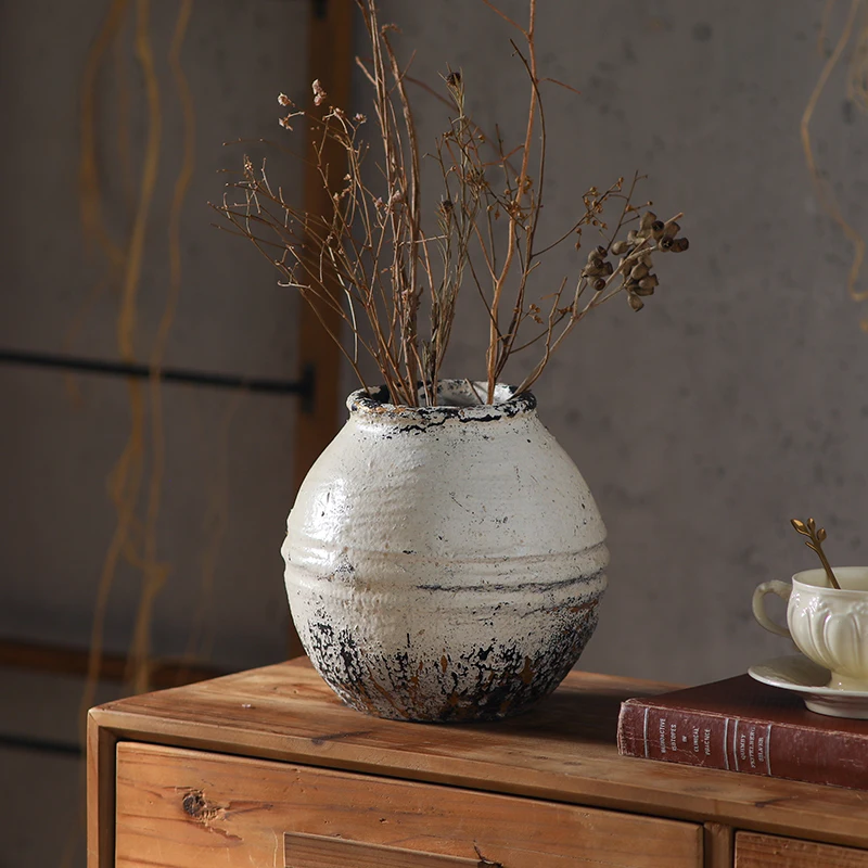Rustic Old Farmhouse Vintage Decorative Flower Vase for Home Decor Small Vase for Living Room Decor