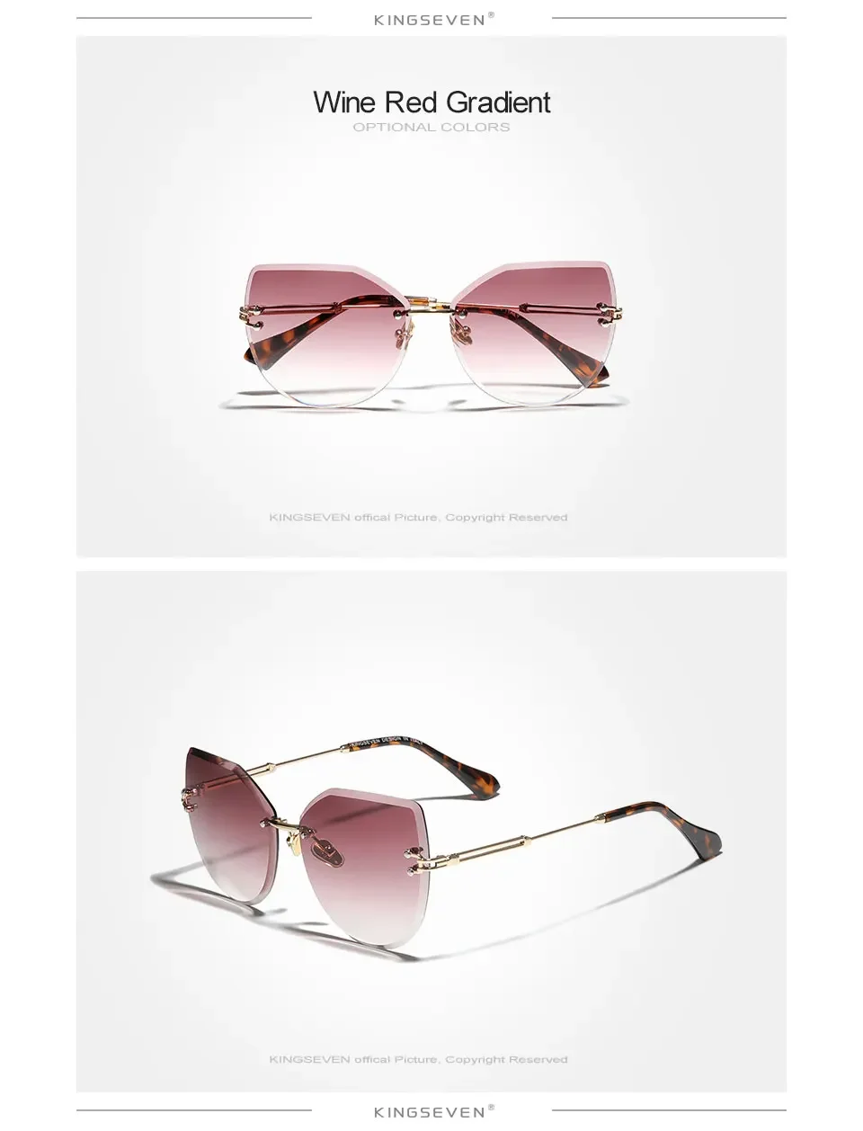 KINGSEVEN Trend Randlose Sonnenbrille Frauen Gradient Brillen Vintage Urlaub für Dame Zubehör Reise Brillen – Detail 3
