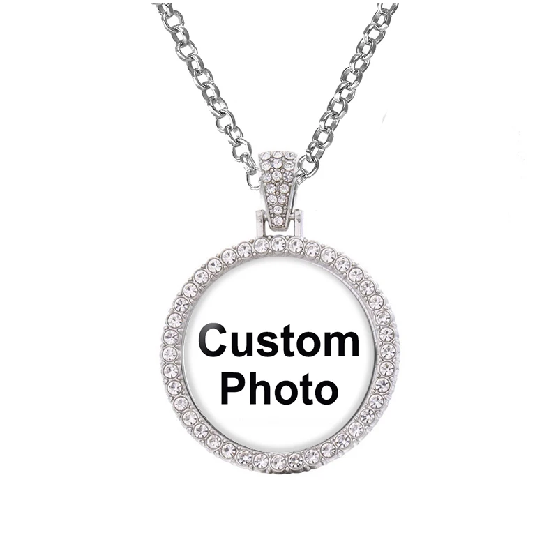 Personalized Photo Custom Pictures 25mm Glass Cabochon Wings Mom Round Pendant Charms Silver Plated Crystal Pendant DIY Jewelry