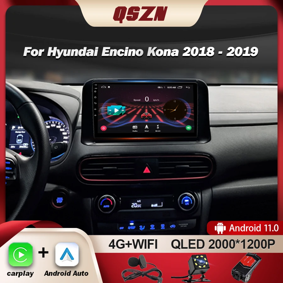 QSZN For Hyundai Encino Kona 2018-2019 Car Radio Stereo Navigat GPS Android13 Radio Multimedia Player Head Unit Wireless Carplay