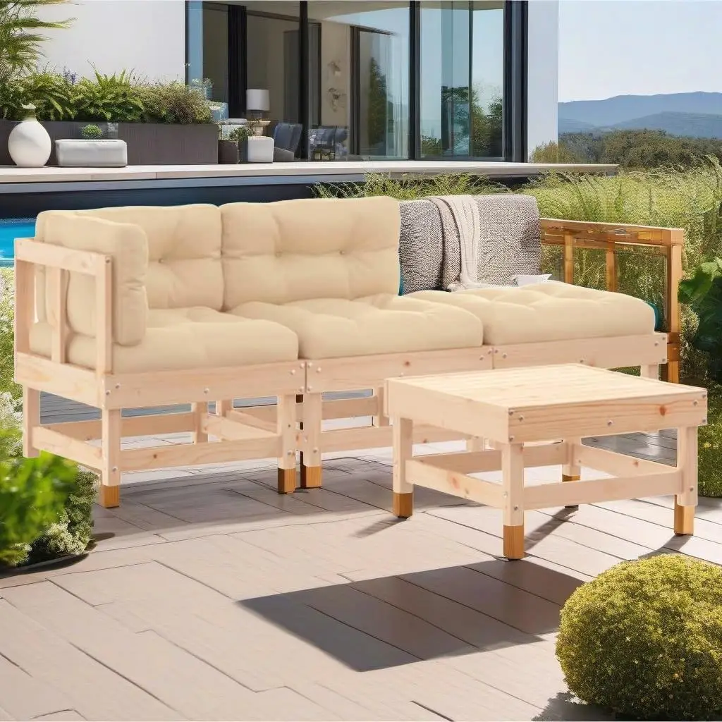 4-Piece Solid Wood Patio Lounge Set with Cushions - Perfect Outdoor Furniture for Relaxation