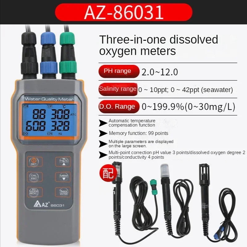 

AZ86031 Portable PH acidity meter Water Quality Tester Dissolved oxygen conductivity salinity test Dissolved oxygen meter IP67