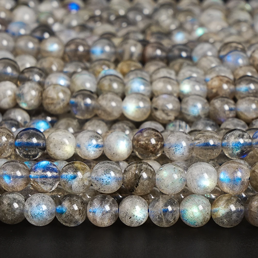 Natural Grey Labradorite Beads Round Loose Gemstone Beads for Jewelry Making Wholesale Sparkling Energy Healing Chakra Stones view 2