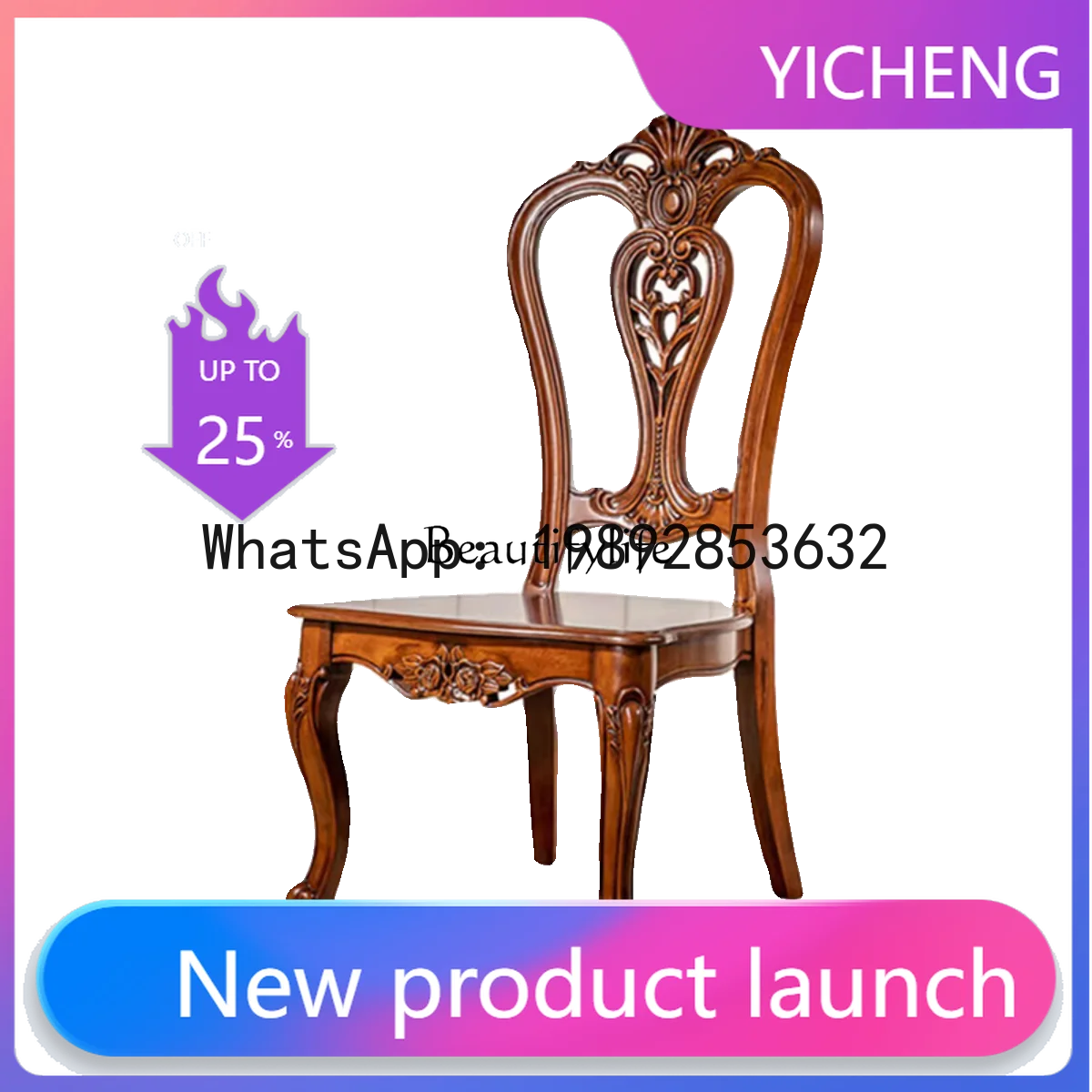 

all solid wood retro simple European study bedroom book chair