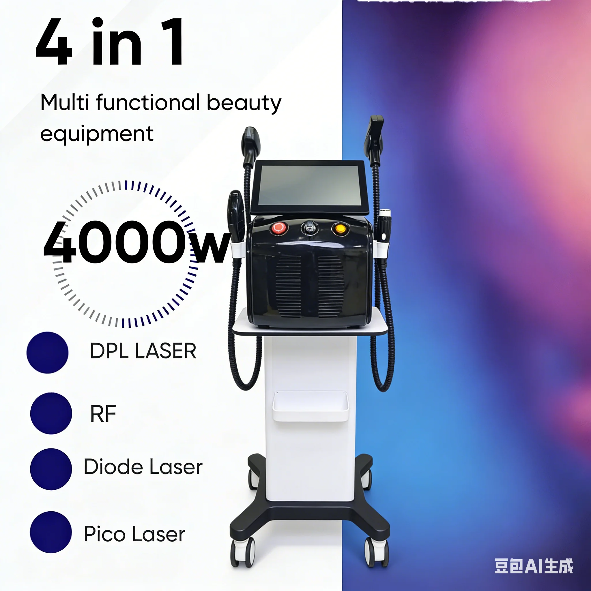 

Многофункциональный косметологический аппарат 4-в-1 мощностью 4000 Вт: диодный, пикосекундный, DPL, RF для удаления волос (салонный)