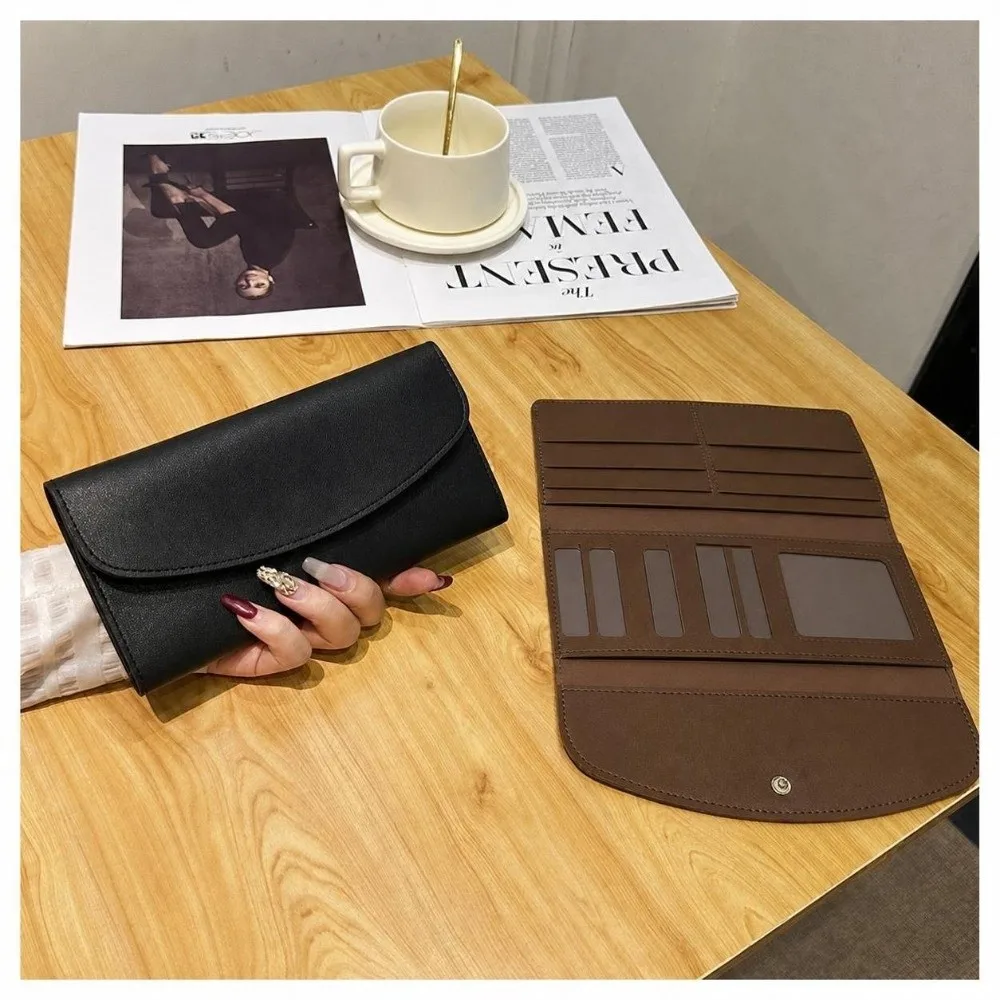 Elegant PU Leather Long Wallet Multi Card Slot Solid Color Card Holder Foldable Slim Money Bag for Men and Women