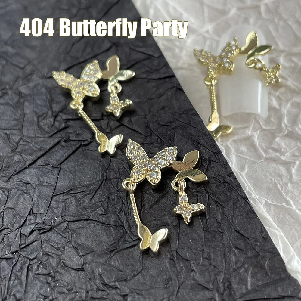 

-Butterfly Party- Zircon Jewelry Sumptuous Flash Butterfly Charm Alloy Metal Bouillon Pendant Adorn DIY Nail Tip Ornament 404Art