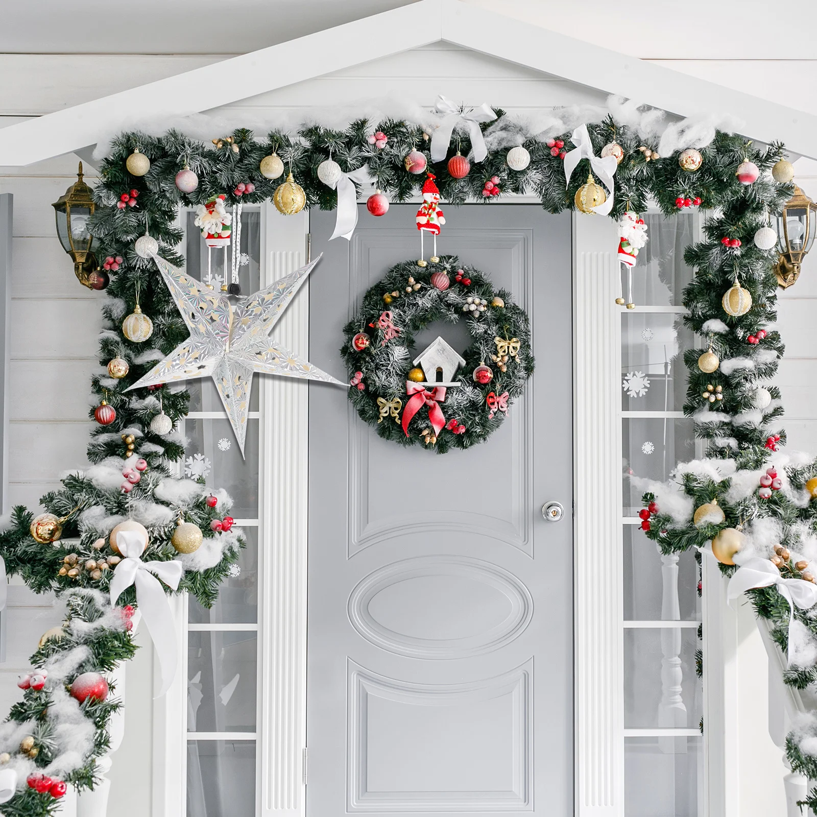 

4 Pcs Ornament Three-dimensional Five-pointed Christmas Decor Decorations Indoor Paper Foldable Lamp Shade