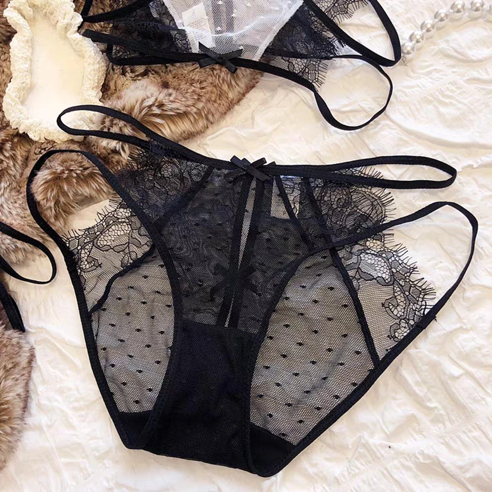Womens Sexy Hollow Lace Panties Mesh Breathable Low Waist Briefs Thin Strap Women's Erotic Lingerie See-through Pajama Thong