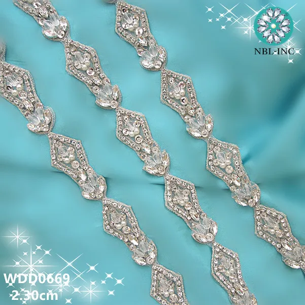 

(10 yards)Wholesale customized rhinestone applique trim silver for dress