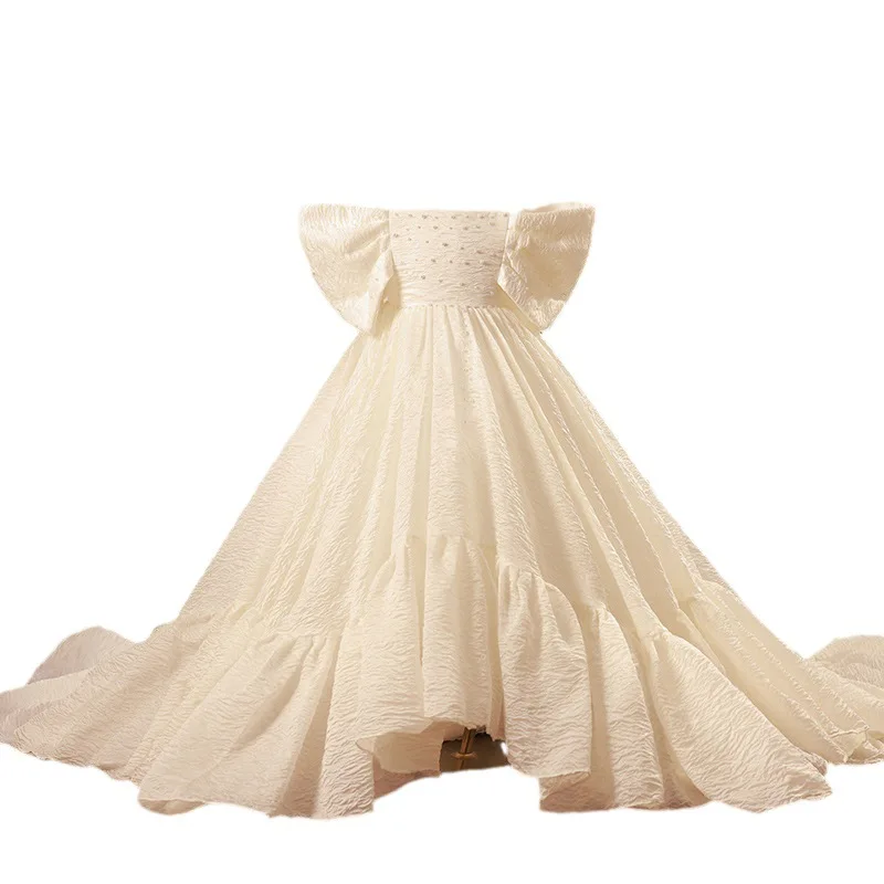 Girls' Dress 2025 New Spring Children's Show Host Dress White Piano Tail Performance Costume