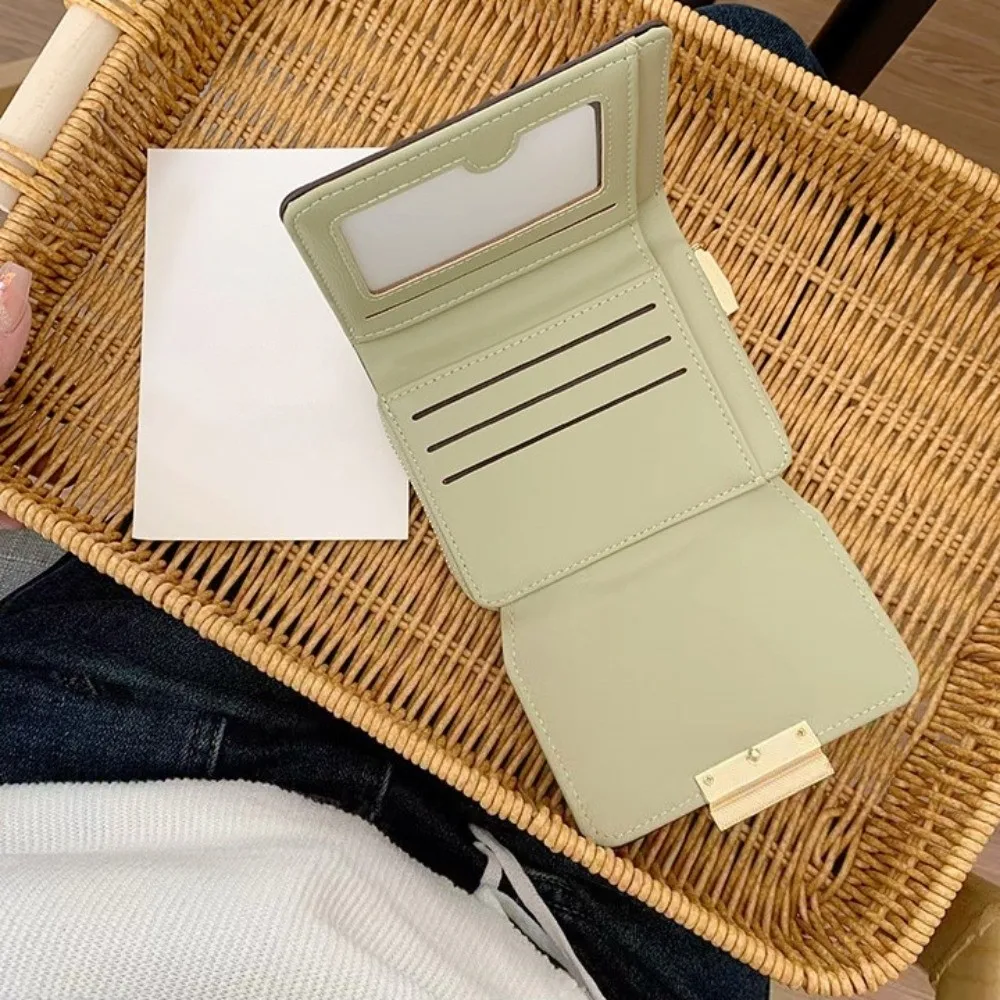 Fashion Solid Color Fold Wallet Korean Style PU Leather Card Holder Short Handheld Coin Purse Women